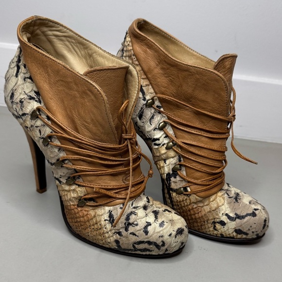 Limited Edition Mimosa Leopard & Beige Leather Booties – Size 7 – Made in Italy - Picture 1 of 17
